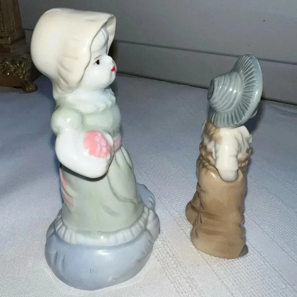 Vintage Porcelain Figurines Woman In Dress With Duck Boy Hands In Pockets
